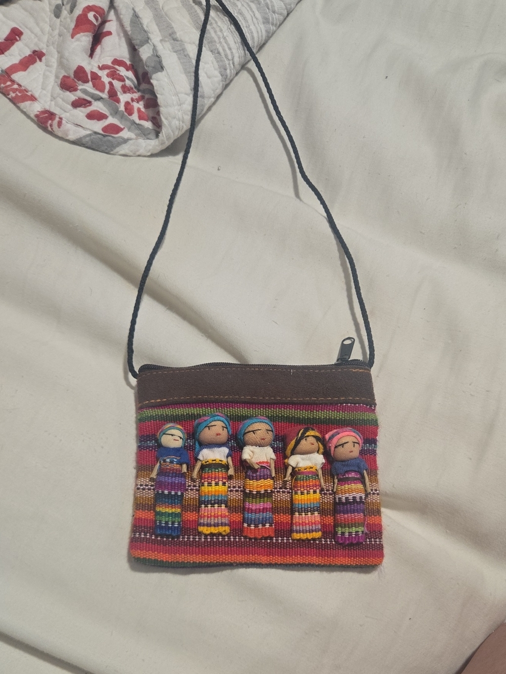 Handwoven Multicolor Women’s Crossbody Bag with Worry Doll Accents
